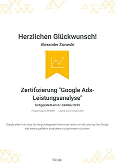 Zertifizierung Google Leistungsanalyse