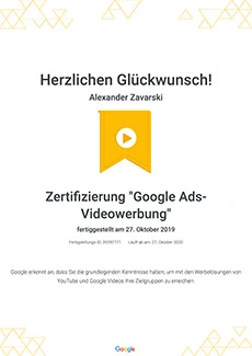 Zertifizierung Google Videowerbung
